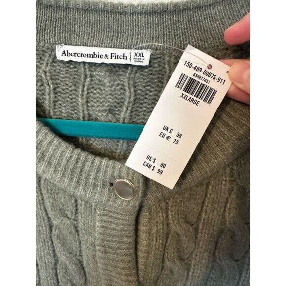 NWT Abercrombie & Fitch Cable Knit Green Gold Button Cardigan Sweater Size XXL - Picture 2 of 8